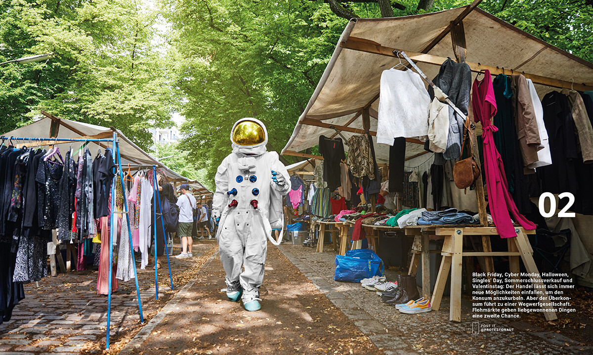 Austronaut auf Trödelmarkt